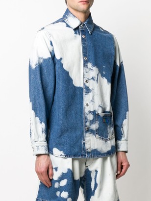 GCDS Long Sleeve Bleached-Effect Denim Shirt