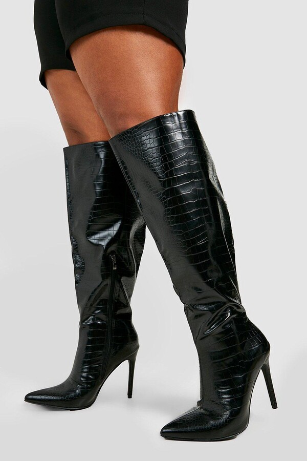 boohoo Wide Calf Knee High Stiletto Boots - ShopStyle