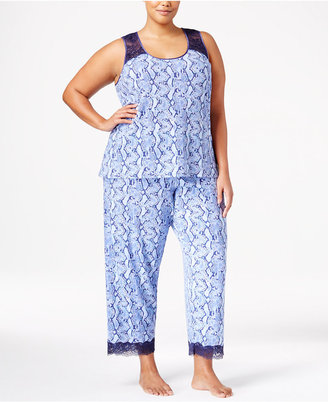 Thalia Sodi Plus Size Lace-Trimmed Peekaboo-Back Printed Pajama Set, Created for Macy's