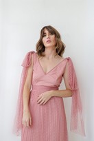 Thumbnail for your product : Little Mistress Naomi Apricot Spot Mesh Tie-Shoulder Midi Dress