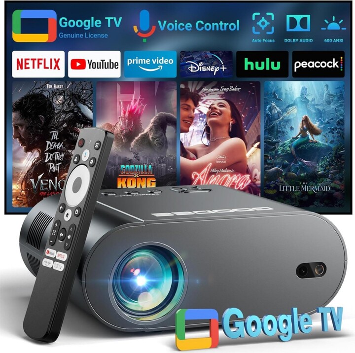 Elephas 4K Smart Projector with WiFi and Bluetooth, Portable Projector with Netflix / Prime Video / YouTube Built-in, Dolby Sound for Indoor/Outdoor