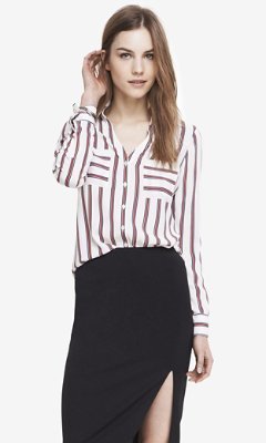 Express Ivory Outlined Stripe Portofino Shirt