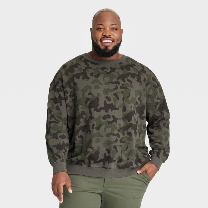 Men's Big & Tall Relaxed Fit Camo Print Crew Neck Sweatshirt - Goodfellow &  Co™ Dark Green MT - ShopStyle