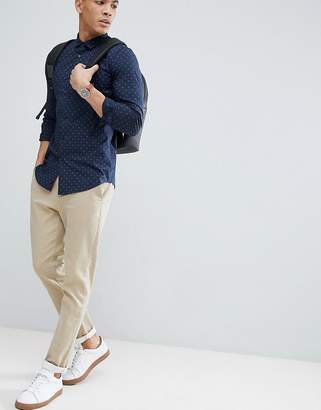 Benetton Slim Fit Shirt In Stretch In Navy Floral