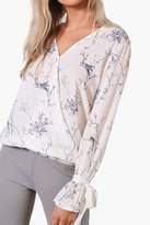 Thumbnail for your product : boohoo Jennifer Printed Wrap Over Blouse