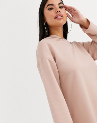 ASOS DESIGN Petite hoodie swing dress with concealed pockets in camel