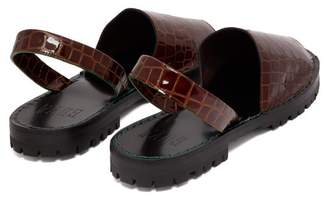 Stine Goya Crocodile Effect Leather Slingback Sandals - Womens - Brown