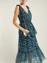 Thumbnail for your product : Self-Portrait Sequinned Tiered Tulle Midi Dress - Womens - Blue