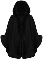Thumbnail for your product : Fashion Box Womens 3⁄4 Sleeves Celebrity Inspired Fur Faux Trim Hooded Cape Poncho Cardigan