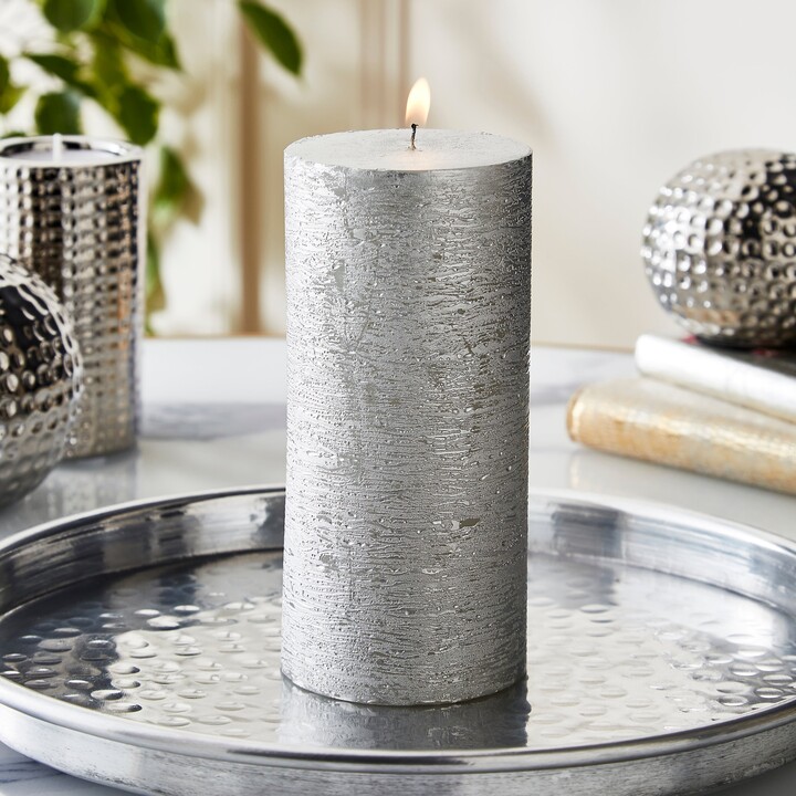 Dunelm Metallic Pillar Candle Silver ShopStyle