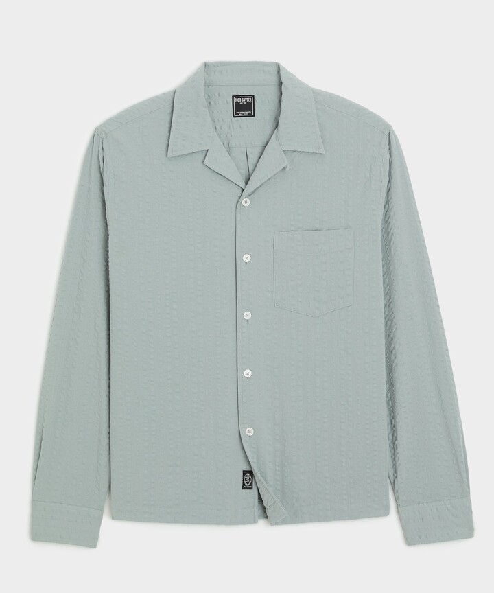 Cropped Seersucker Camp Collar Shirt