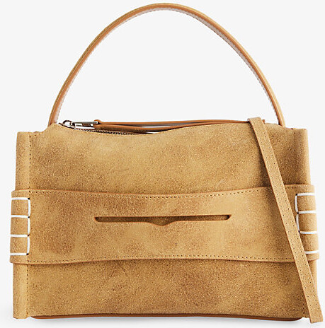 Womens Gold Loafer Small Suede Shoulder Bag