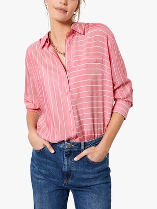 Mint Velvet Oversized Stripe Shirt, Pink/Ivory