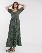 Thumbnail for your product : ASOS DESIGN tiered maxi dress with puff sleeves and open back in leopard print