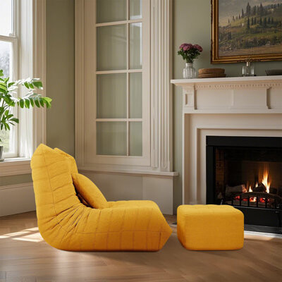 Trule Bean Bag Chair with Ottoman Lazy Floor Sofa Couch for Adults and Kids, Fireside Chair with Ergonomic Design, Memory Foam Lounge Chair for Living Room