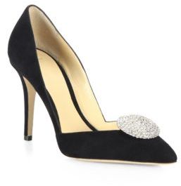 Giorgio Armani Embellished Suede d'Orsay Point Toe Pumps
