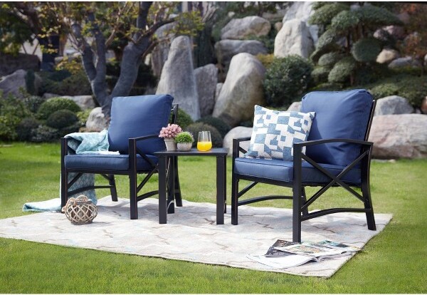 Patio Festival 3pcOutdoorMetalConversationSetwithCushionsWhite-PatioFestival:SteelFrame,Powder-CoatedFinish,IncludesAccentTable