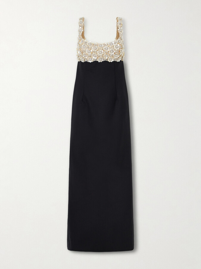 Oscar de la Renta Wool-blend And Embellished Tulle Gown - Black