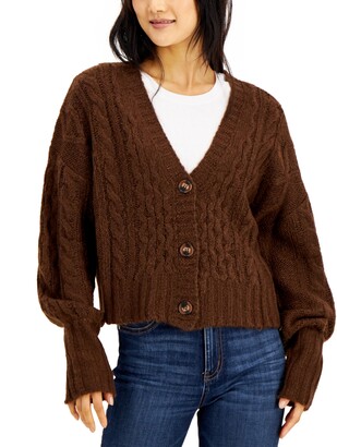 Hooked Up by IOT Juniors' Cable-Knit Cardigan