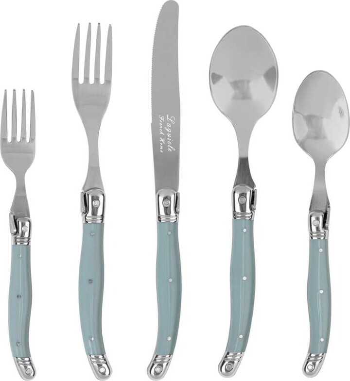 French Home Laguiole Connoisseur 20-Piece 18/10 Stainless-Steel Flatware Set with Acrylic Misty Blue Handles