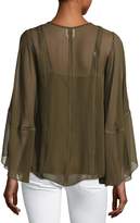Thumbnail for your product : Haute Hippie Floral Tie-Neck Kimono-Sleeve Blouse, Olive