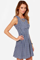 Thumbnail for your product : Moon Collection Later Skater Blue Print Dress