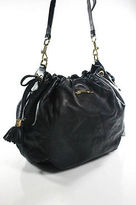 Thumbnail for your product : Luella Black Leather Gold Accent Large Drawstring Shoulder Handbag