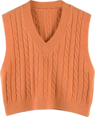 HIFUAR Women Knitted Gilets Sweater Vest Classic Retro School Sleeveless Jumper Vests Cute V-Neck School Uniform Knitwear 