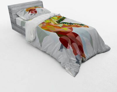 Ambesonne Mosaic Wild Trex Illustration Opens Mouth Jurassic Pixel Dinosaur Mascot Duvet Cover Set