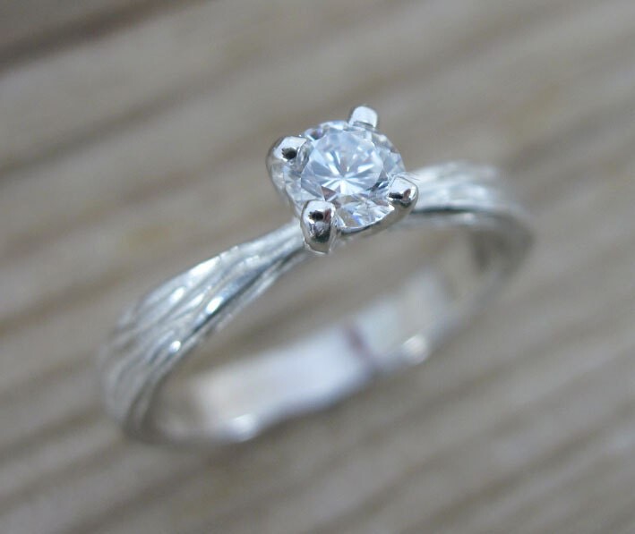 Etsy White Sapphire Branch Engagement Ring 14K Gold Bark Band