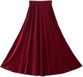 Thumbnail for your product : Chouyatou Women's Elastic Waist Rayon A-Line Long Skirt Seam Pockets
