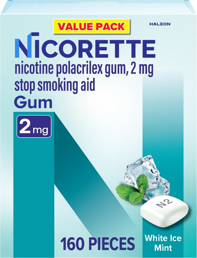 Nicorette Nicotine Gum, Stop Smoking Aids, 2 Mg, White Ice Mint, 160 Count