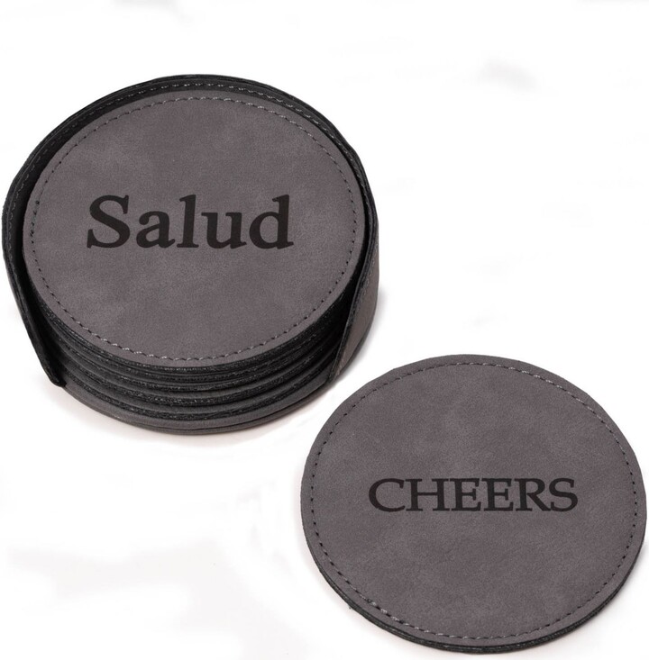Bey-Berk Coaster with Holder in Vintage-like Leatherette Set of 6