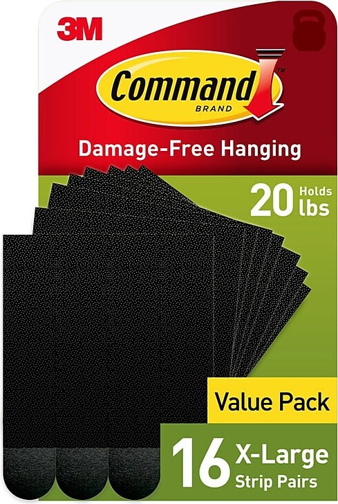 Command Extra Large Hanging Strips, 20 lb., Black, 16/Pack (17217BLK-16NA)