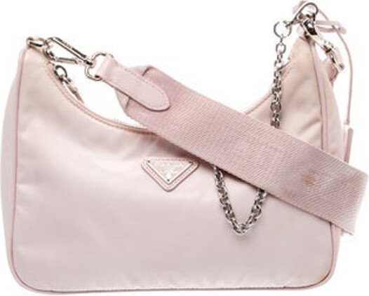 Prada Crossbody Bag Pink Tessuto Tessuto Nylon Silver-Tone Hardware Single Adjustable Shoulder Strap Leather & Chain-Link Accents Logo Jacquard Lining Zip Closure at Top Includes Dust Bag Clochette & Coin Purses