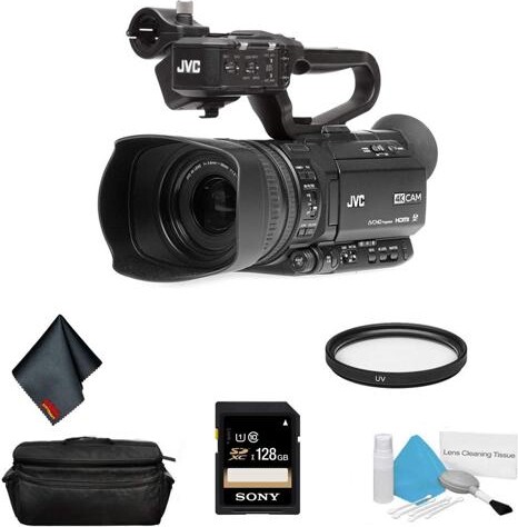 JVC GY-HM250 UHD 4K Streaming Professional Video Camcorder - Bundle with 128GB Memory Card + More