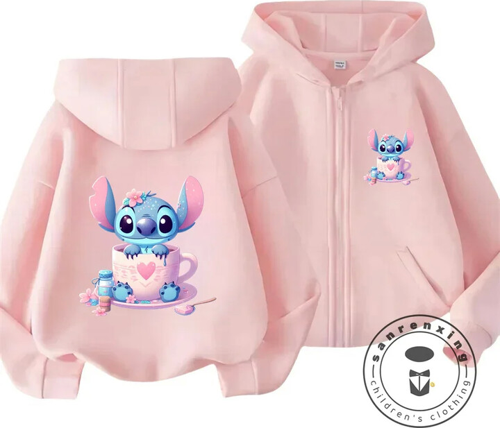 MINISO Stitch Fashion Cotton Sweatshirts Autumn Winter Hoodies Disney Series Long Sleeve Casual Stich Cartoon Cute Soft Tops Clothing