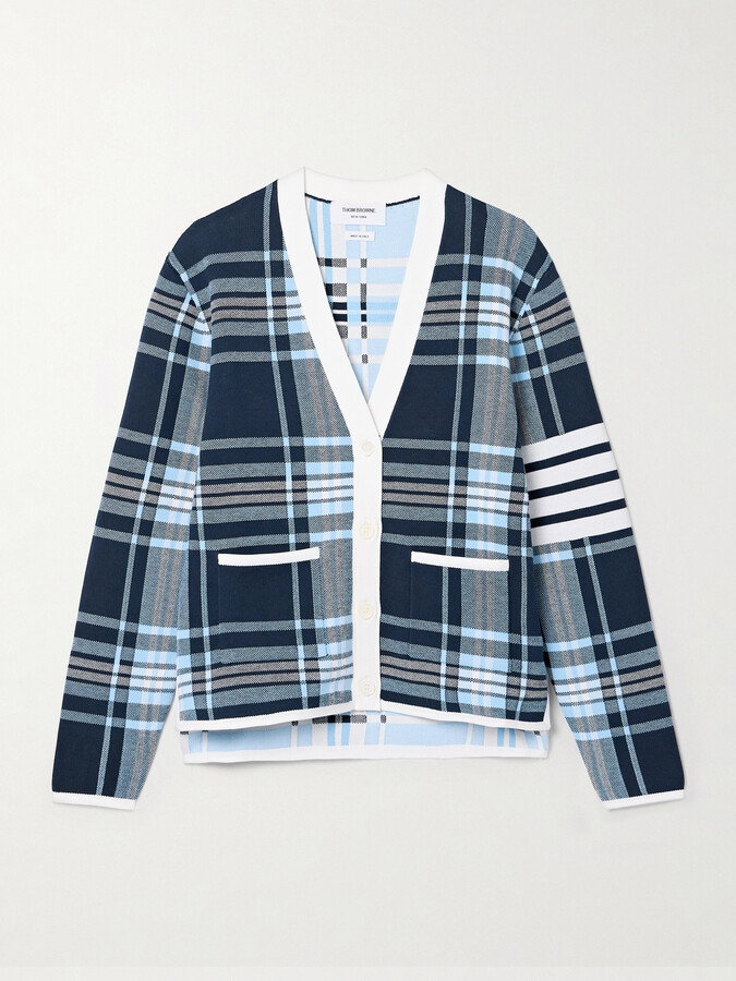 Thom Browne Checked Cotton-blend Jacquard Cardigan - Blue