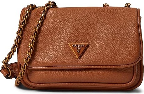 GUESS Katey Mini Top Zip Shoulder Bag Cognac