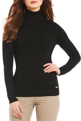 Calvin Klein Ribbed Turtleneck Long Sleeve Fine Gauge Knit Sweater