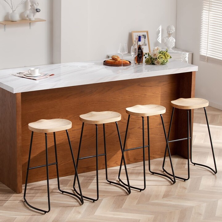 Howcool Bar Stools Set of 4, Saddle Seat Bar Stools with Metal Legs