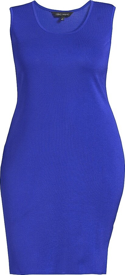 Ming Wang Women's Plus Knitted Knee-Length Dress - Sapphire Sea - Size 20