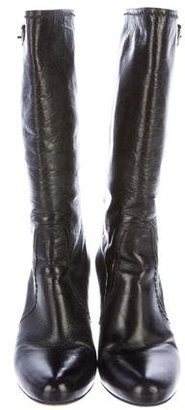 Prada Leather Round-Toe Boots