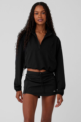 Alo Yoga 1/4 Zip Cropped In The Lead Coverup Sweatshirt in Black, Size:  Medium