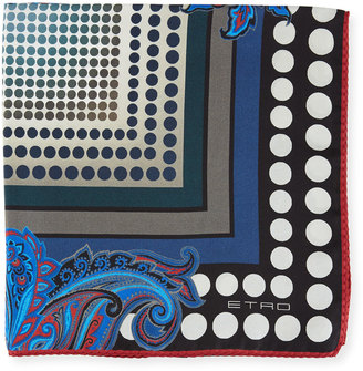 Etro Paisley/Ombre-Dot Silk Pocket Square