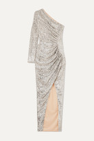 Thumbnail for your product : Rasario One-shoulder Ruched Sequined Tulle Gown - Silver