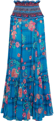 Anjuna Smocked Floral-print Crinkled Cotton And Silk-blend Maxi Skirt