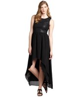 Thumbnail for your product : Wyatt black faux-leather and chiffon high-low sleeveless dress