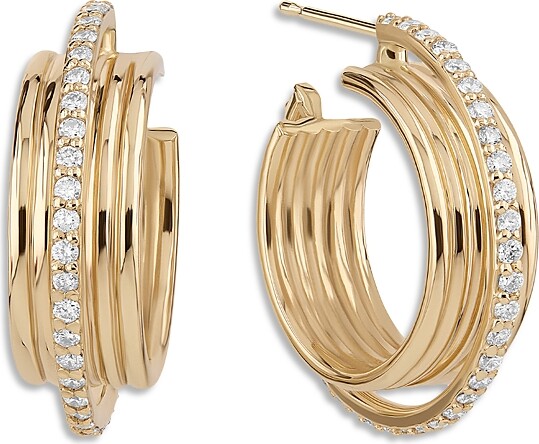 Lana Diamond Pave Textured Huggie Hoop Earrings in 14K Yellow Gold, 0.57 tcw