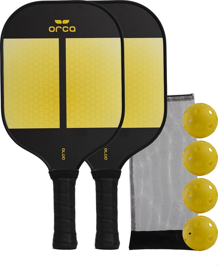 Orca Amity 7.6 oz Pickleball Paddle Deluxe Combo Set, New, Carbon Fiber Material. USAPA Approved. Includes 7 Items. 2-Paddles, 4-Balls, 1-Storage Bag